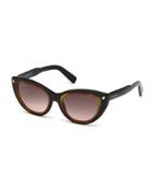 Two-tone Plastic Cat-eye Sunglasses, Black/amber