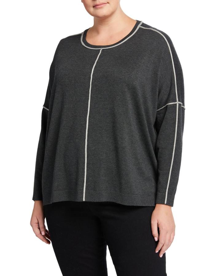 Plus Size Boxy Color Detail Pullover Top