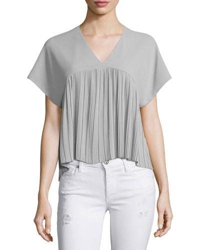 V-neck Pleated Top, Gray