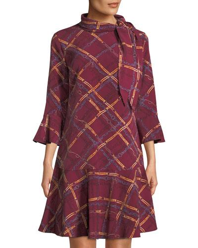 Chain-print Long-sleeve Dress