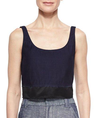 Elsa Two-tone Twill Crop Top, Indigo