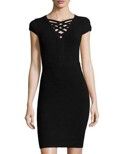 Basketweave Sheath Dress, Black