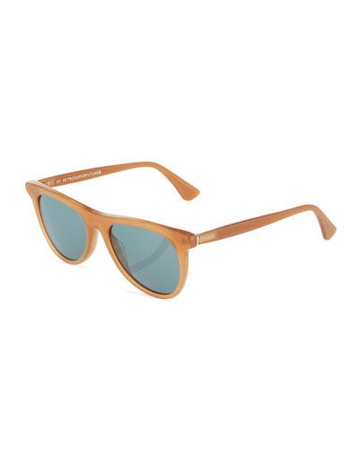 Man Beato Modified Aviator Plastic Sunglasses, Crystal/tan