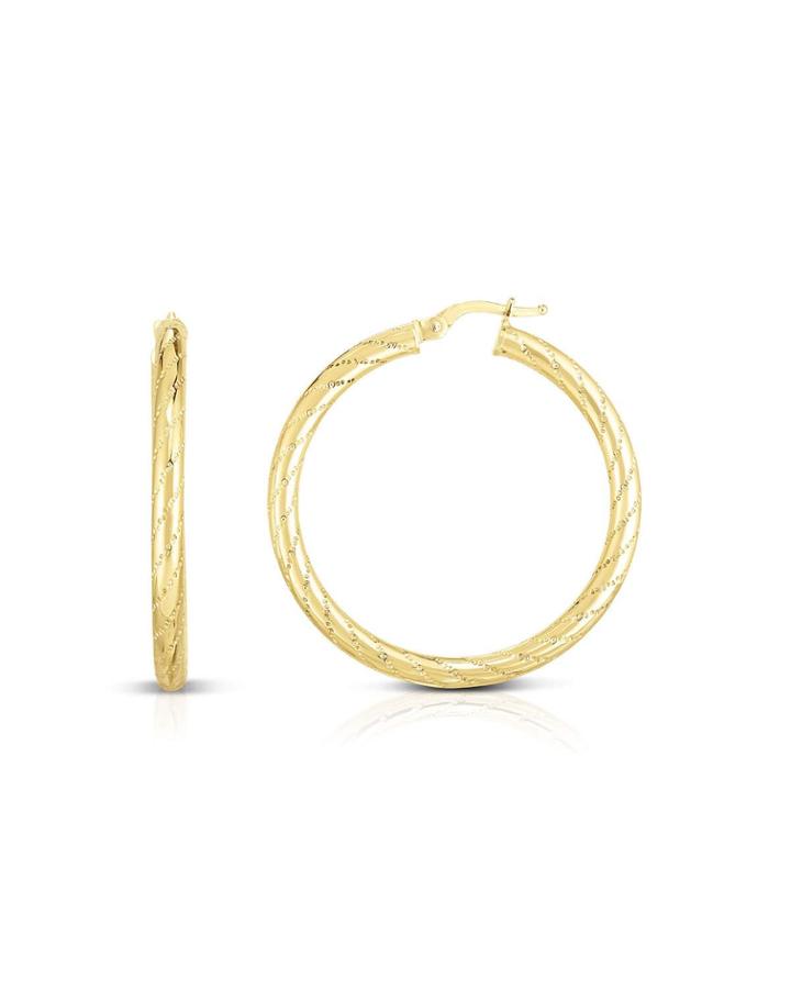 14k Italian Quilted Hoop Earrings