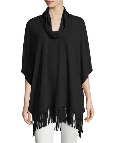 Dolman-sleeve Cowl-neck Poncho, Black