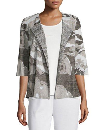 Floral Focus 3/4-sleeve Jacket, Ivory/latte/black