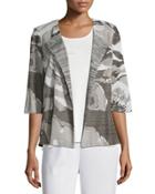 Floral Focus 3/4-sleeve Jacket, Ivory/latte/black