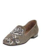 Hiro Floral-studded Suede