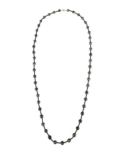 Tahitian Black Pearl & Spinel Rope Necklace,
