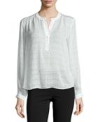 Long-sleeve Jacquard Silk Top, Chalk
