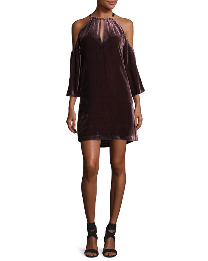 Draped Velvet Cold-shoulder Cocktail Dress
