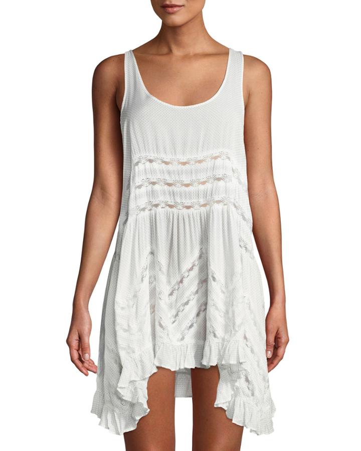 Lace-striped Voile Trapeze Dress