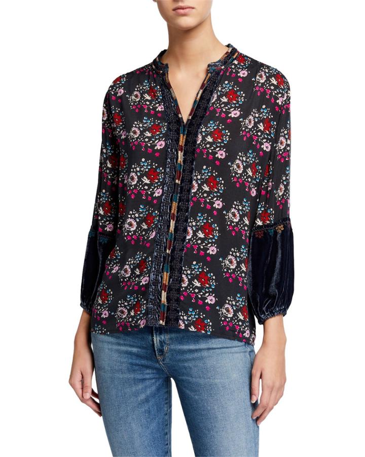 Paris Effortless Velvet-trim Blouse