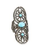 Turquoise & Champagne Diamond Elongated Cocktail Ring,
