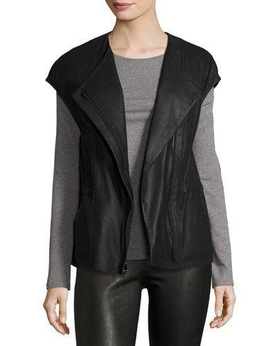 Perforated Leather Panel Vest, Black