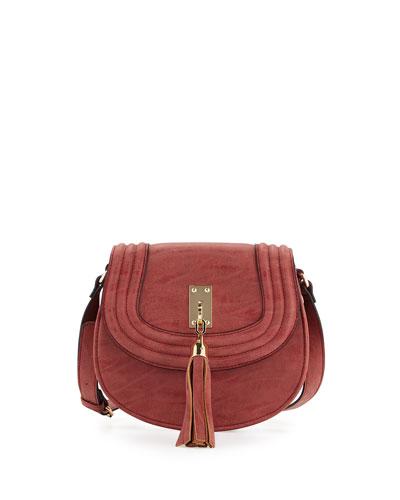 Trapunto Faux-leather Saddle Bag, Rose