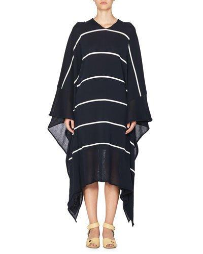 Striped V-neck Caftan Sweater, Dark Blue