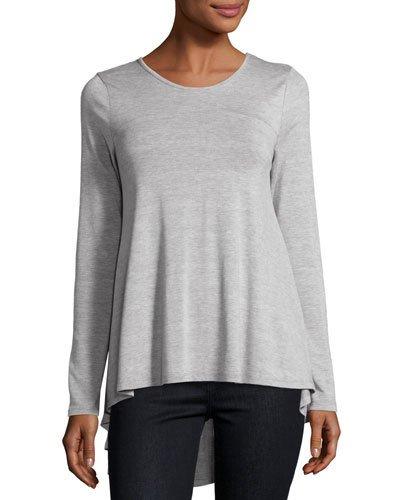 Long-sleeve Crewneck High-low Tee, Heather Gray