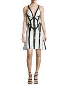 Sequined Sleeveless V-neck Bandage Dress, Black/white