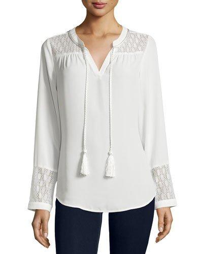 Rope Tassel Lace-inset Tunic, Eggshell