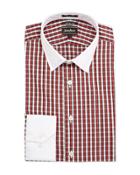 Trim-fit Plaid Dress Shirt, Red/white