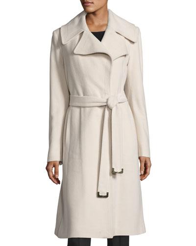 Maryann Belted Wool-blend Coat, Winter White