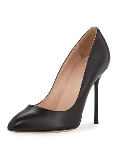 Leather Point-toe Pump, Black