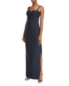 Karissa Sleeveless Lace-trim Column Gown, Blue