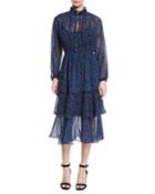 Nicole Long-sleeve Tiered Printed Chiffon
