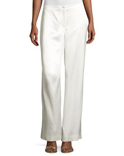 Satin Wide-leg Pants, Ivory