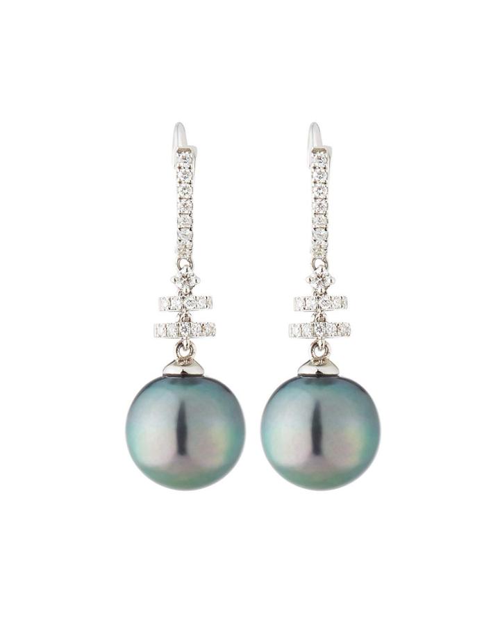 18k Diamond Pav&eacute; Pearl Drop Earrings