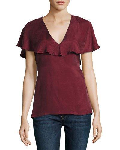 Belle V-neck Ruffle Top, Crimson