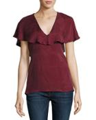 Belle V-neck Ruffle Top, Crimson