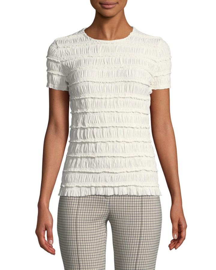 Ruched Ruffle Crewneck Top