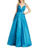 Plunge V-neck Sleeveless Ruched Empire-waist Gown With Pockets