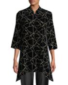 Triangle Devore Velvet Side-fall Button-front Tunic,