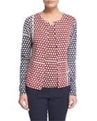 Button-front Honeycomb Colorblock Cardigan,