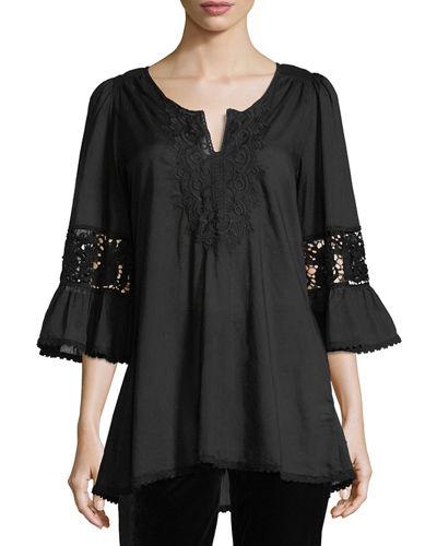 Embroidered Bell-sleeve Blouse