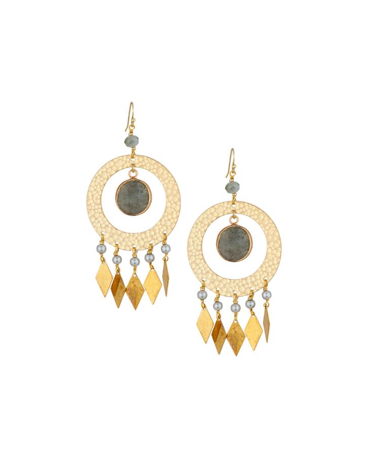 Labradorite & Pearl Drop Earrings