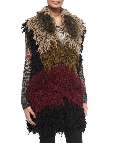 Colorblock Twisted Weave & Fur Vest