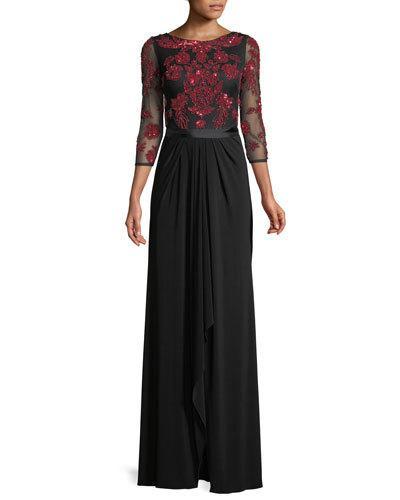 Beaded-bodice Wrap-skirt Gown