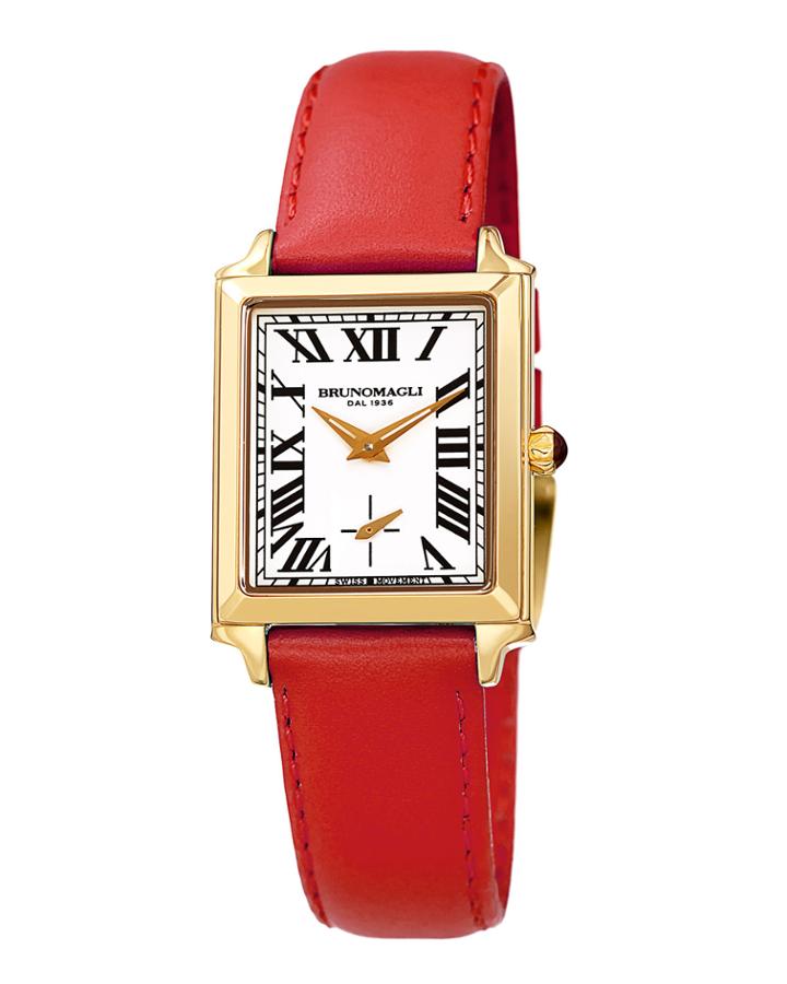 Valentina Rectangular Watch W/ Leather Strap, Red/gold