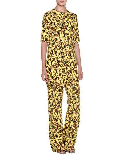 Half-sleeve Abstract-print Jumpsuit