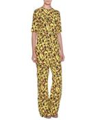Half-sleeve Abstract-print Jumpsuit