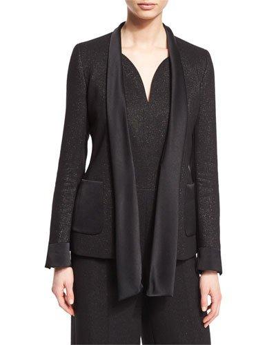 Shimmery Satin-tie Jacket, Black
