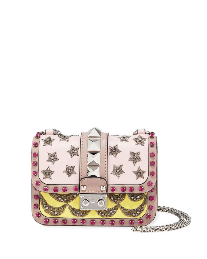 Rockstud Jeweled Colorblock Leather