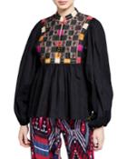 Nora Long-sleeve Mirror-embroidered Blouse