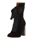 Suede Chunky Lace-up Bootie, Black