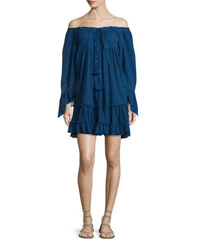 Jeanie Off-the-shoulder Mini Dress, Victoria Blue