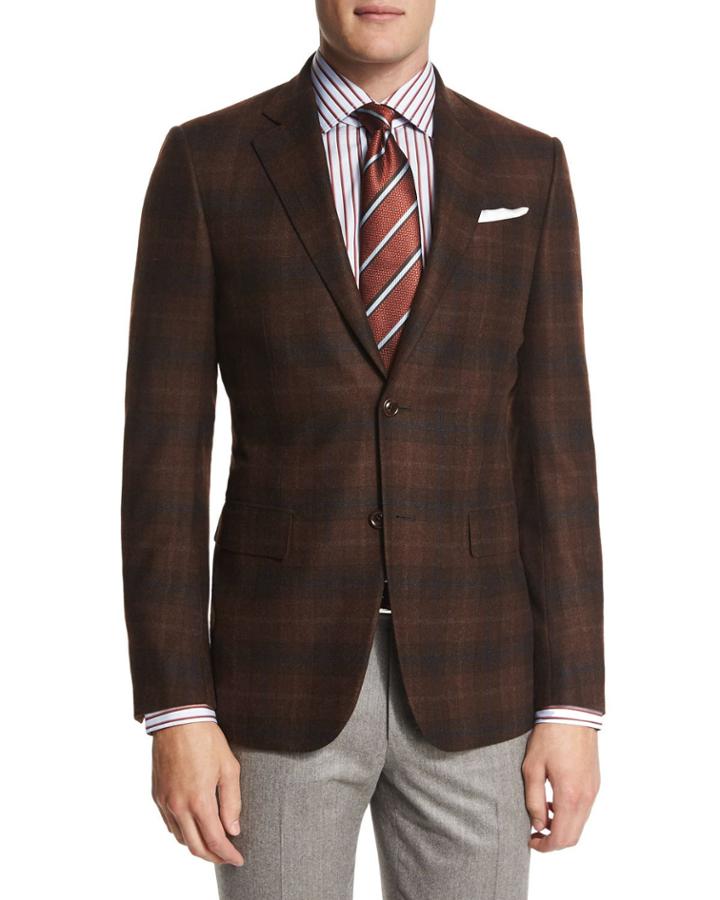 Trofeo-cashmere Plaid Jacket, Rust